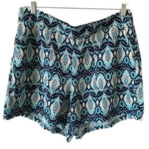 WILDFOX NWOT Argyle Tribal Print Flowy Bohemian Shorts Size Large Teal Blue